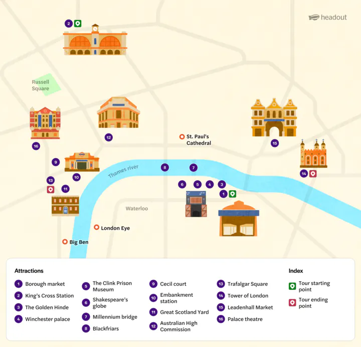 Harry Potter Walking Tour London Map | Overview of Your Route